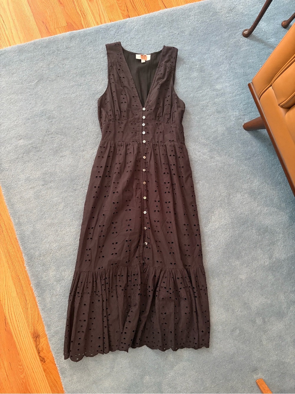 Cleobella black sleeveless button-down eyelet 100% cotton dress, size small